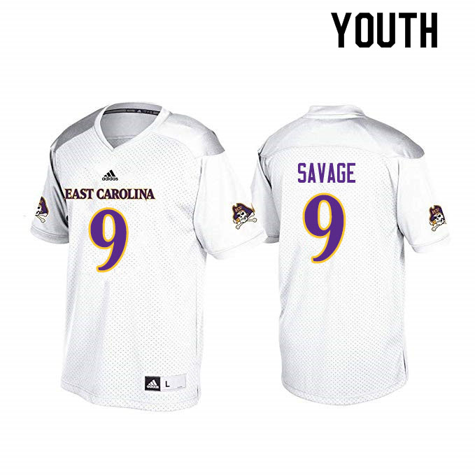Youth #9 Tyler Savage ECU Pirates College Football Jerseys Sale-White